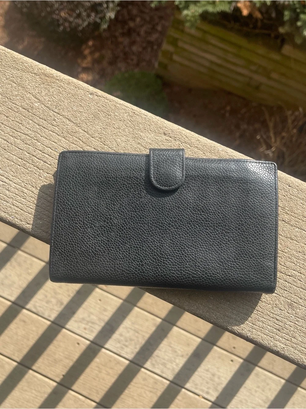 CHANEL Black Caviar Leather Card & Key Holder with Embossed CC